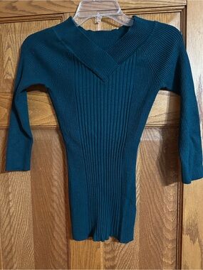 It's Our Time Teal Ribbed V-Neck Women's Sweater